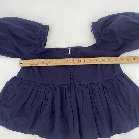 Free People Veronica Sweetheart Top Puff Sleeve top Size XS Navy Blue - Picture 9 of 12